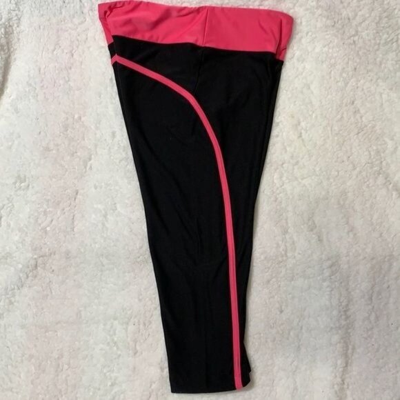 Marika Tek Cropped Workout Yoga Legging Pants - Black/Pink, Sz L Poly/Spandex - Picture 4 of 8
